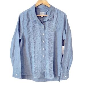 Guess chambray button up long sleeves top size M indigo blue